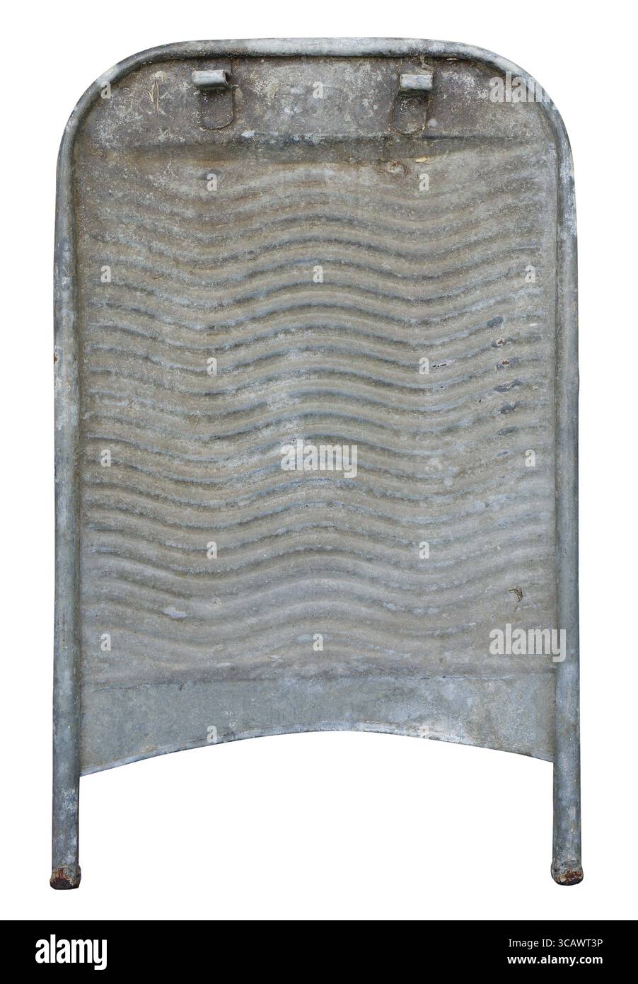 Blechverzinktes Waschbrett - ist die Waschmaschine unseres Großmütter-Konzepts. Isoliert mit Patch Vitage-Objekt Stockfoto