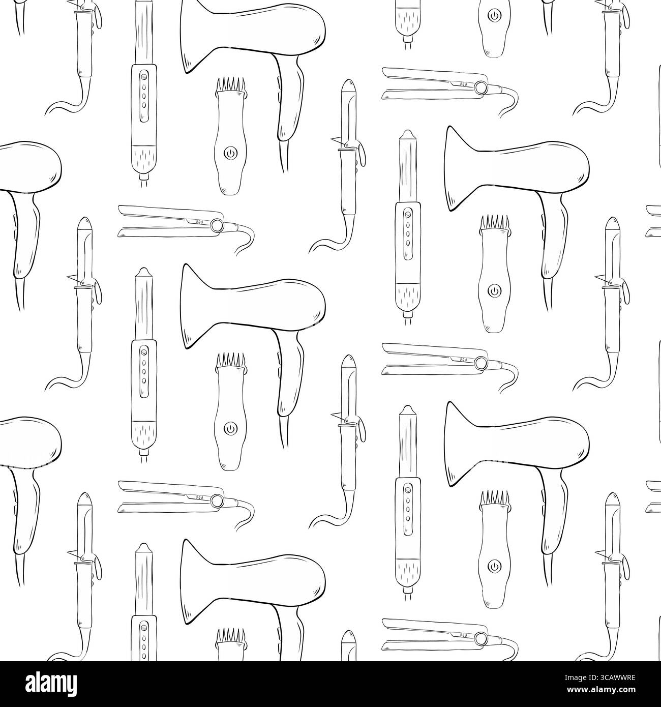 Elektrowerkzeuge für Schönheitssalons oder Geschäfte nahtloses Muster für Friseursalon. Abbildung der grafischen Vektorfarbe. Hintergrund für Banner, Druck für Stoff, Stock Vektor