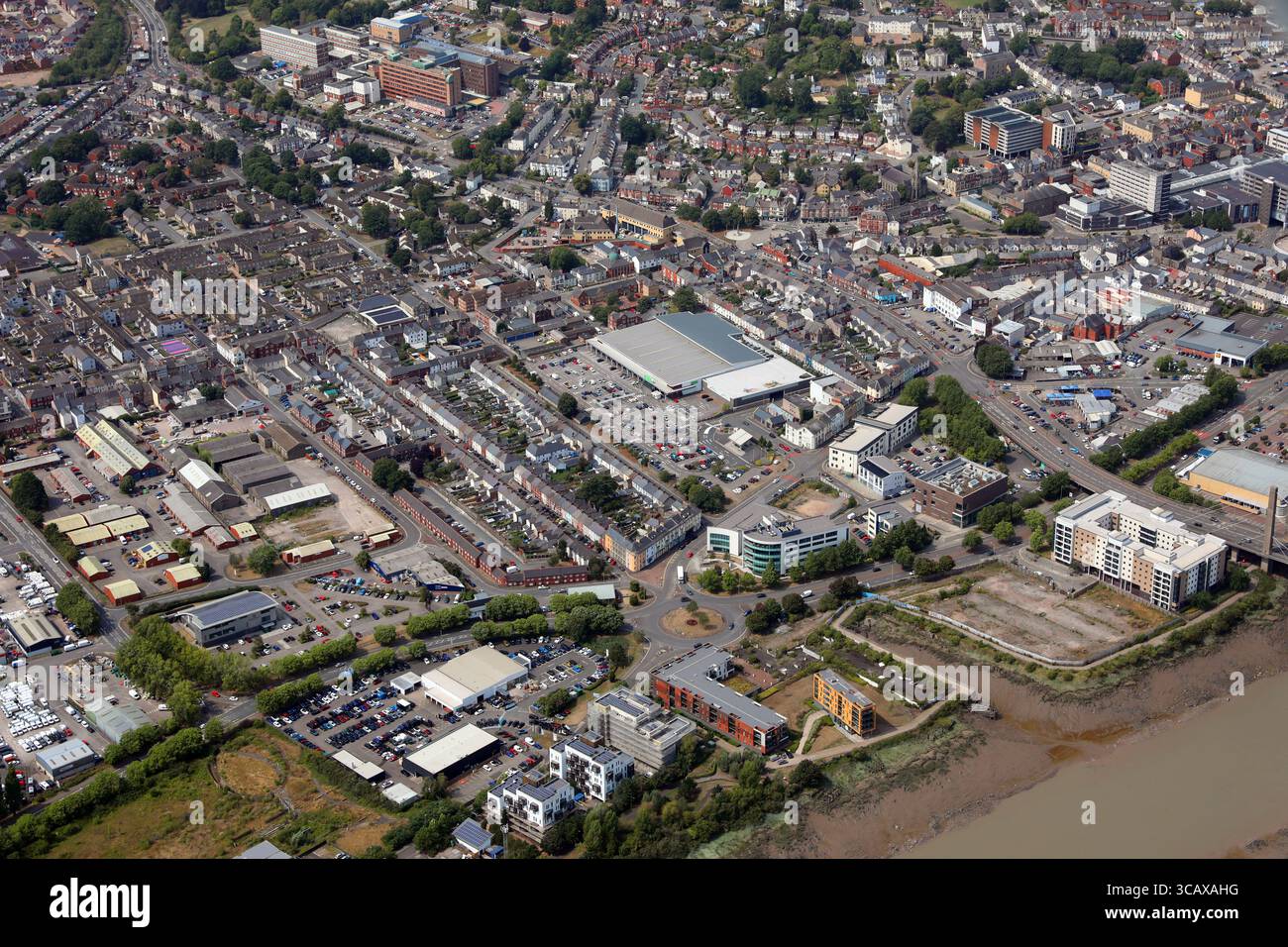 Luftaufnahme des Stadtzentrums von Newport, South Wales Stockfoto