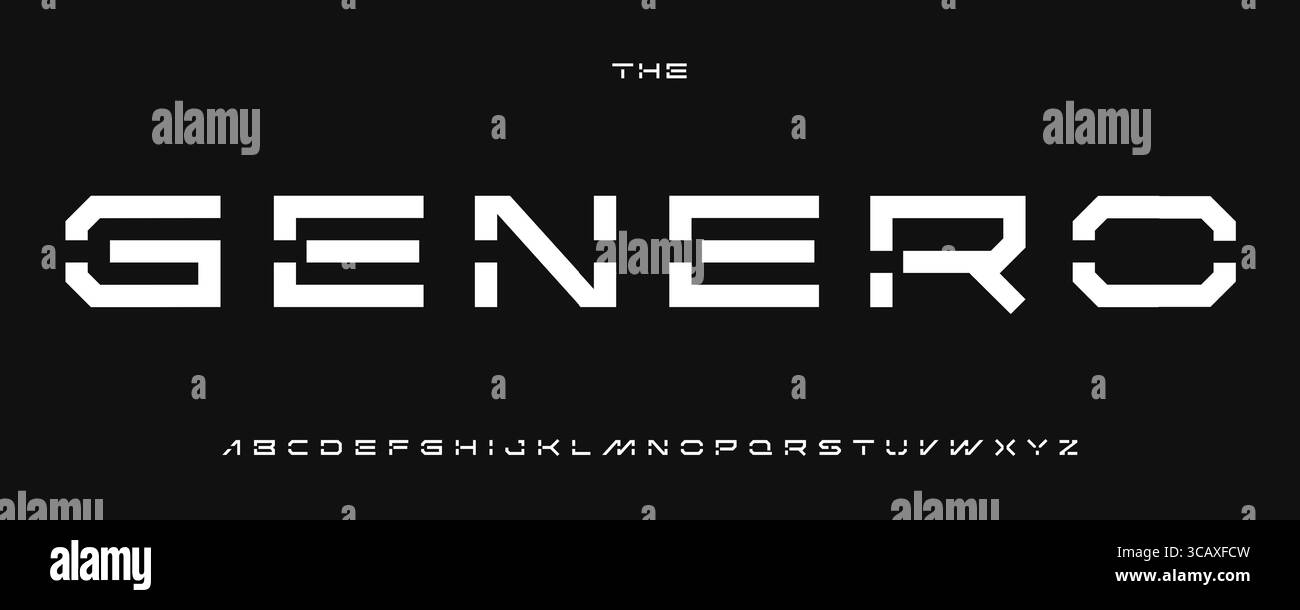 Futuristisches geometrisches Alphabet, digitale Sci-fi-Schriftart für modernes Cyber-Logo, robotische Überschrift, KI-Typografie, technisches Typografie. Fett Stock Vektor