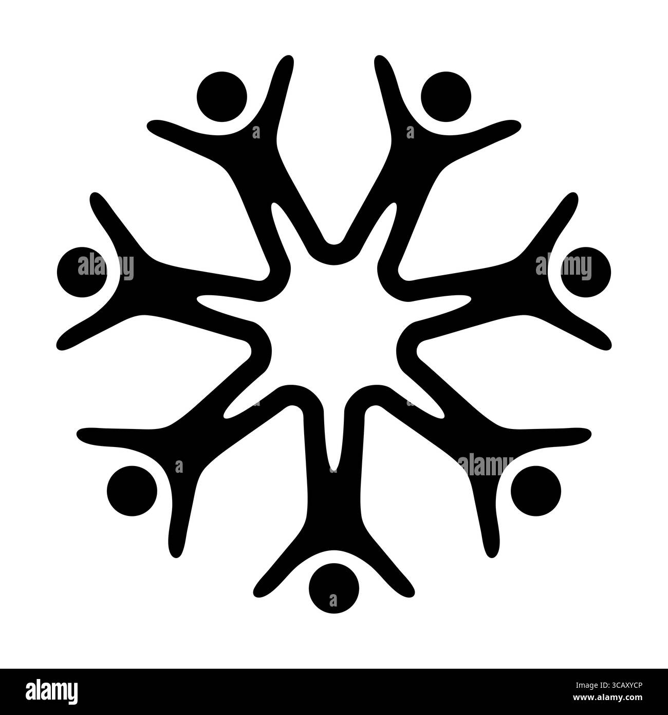 Symbol Für Kollaborative Einheit. Ein Muster, das von mehreren menschlichen Figuren gebildet wird, die mit ihren Armen ausstrecken und Einheit, Teamarbeit und Zusammenarbeit symbolisieren. Stock Vektor