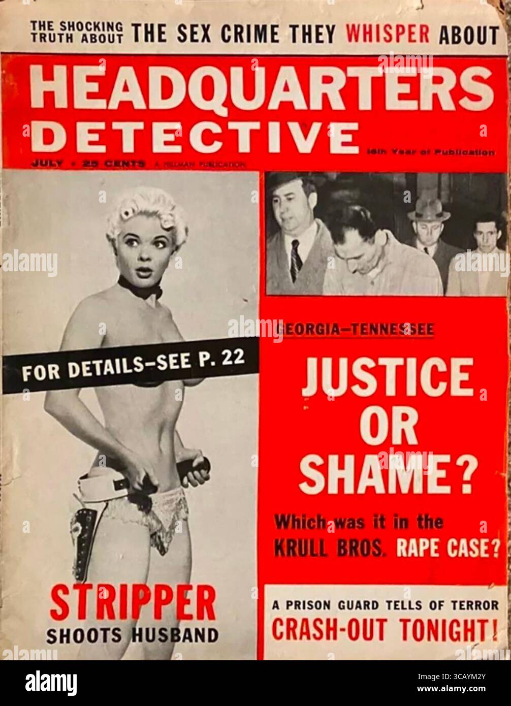 Juli 1956 Titelseite des Detective Magazine, Candy Barr Stockfoto