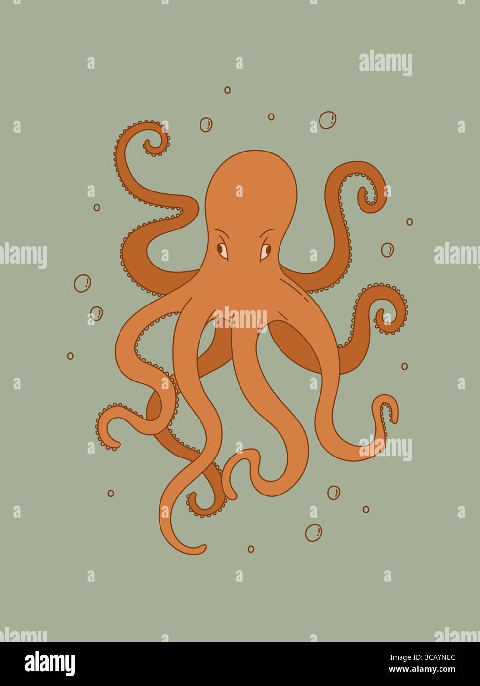 Handgezeichnetes Oktopus-Vintage-Poster. Vektorillustration von Meerestieren. Kraken-Muster im Retro-Stil Stock Vektor