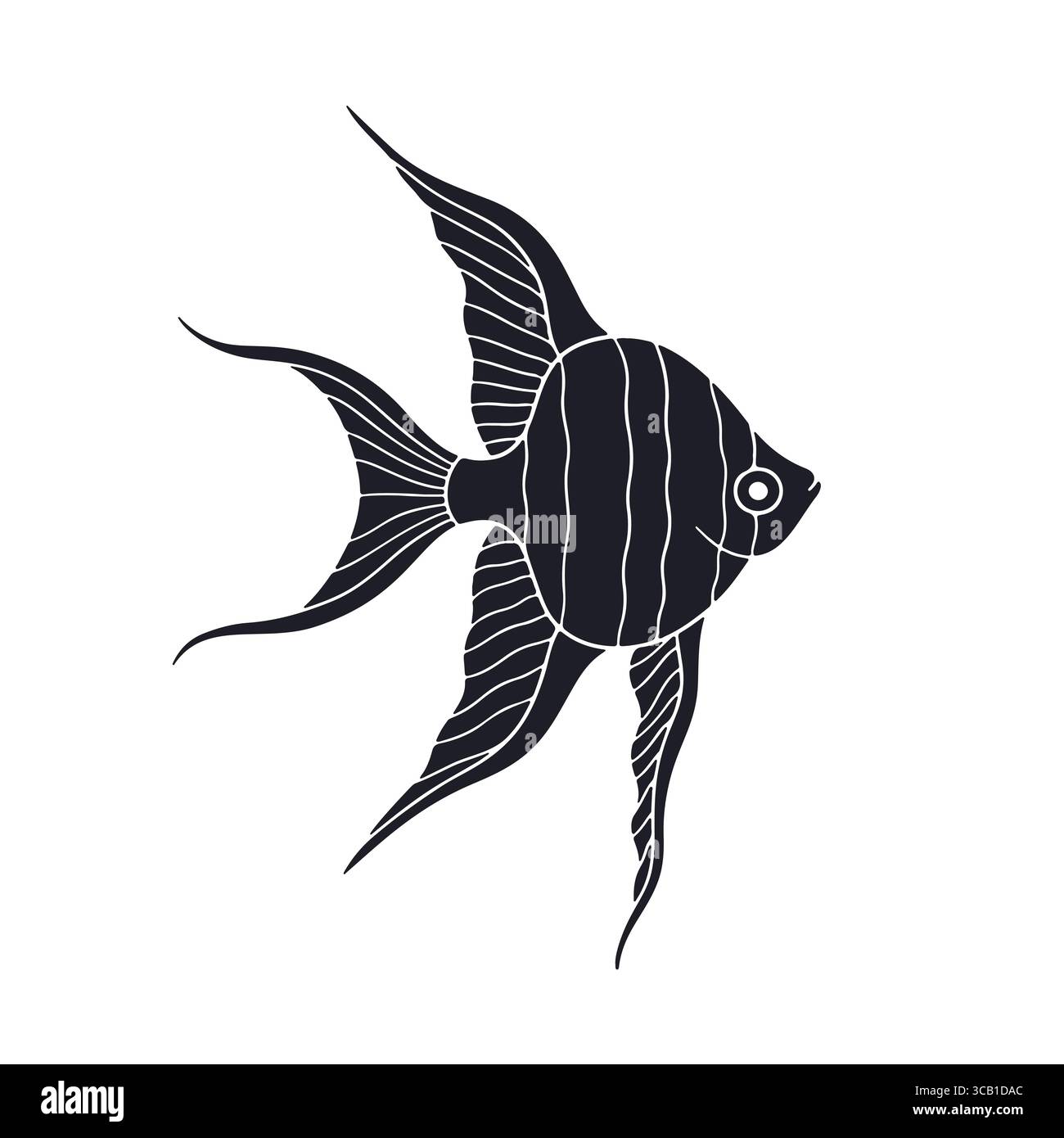 Tropische gestreifte Fische Hand gezeichnet Vektor Illustration Clipart isoliert auf weißem Hintergrund Stock Vektor