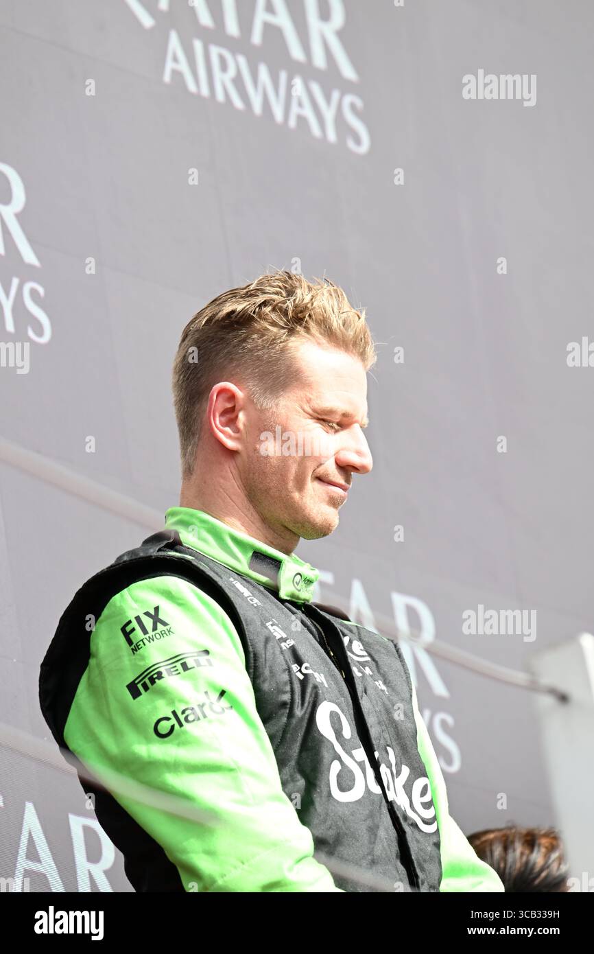 Nico HŸlkenberg DEU Stake F1 Team Kick sauber Kick sauber C45 auf dem Silverstone Circuit in Silverstone, Northamptonshire, Großbritannien, am Sonntag, den 06. Juli 2025, während des Renntages des Formel 1 Qatar Airways British Grand Prix auf dem Silverstone Circuit in Silverstone, Northamptonshire, Großbritannien. (Foto von Anthony Stanley) mit: Nico Hülkenberg DEU Stake F1 Team Kick sauber Kick sauber C45 Wo: Silverstone, Northamptonshire, Großbritannien Wann: 06 Jul 2025 Credit: Anthony Stanley/WENN Stockfoto