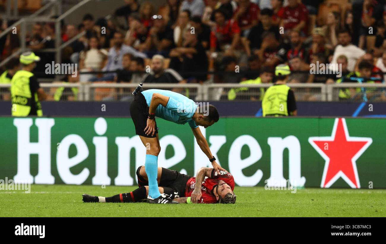 19. September 2023, Mailand, LOMBARDEZ, Italien: THEO HERNANDEZ #19 des AC MAILAND während des Gruppenspiels der UEFA Champions League zwischen AC Mailand und Newcastle United am Dienstag, den 19. September 2023 im Stadio San Siro, Italien (Foto: © Mickael Chavet/ZUMA Press Wire) Stockfoto