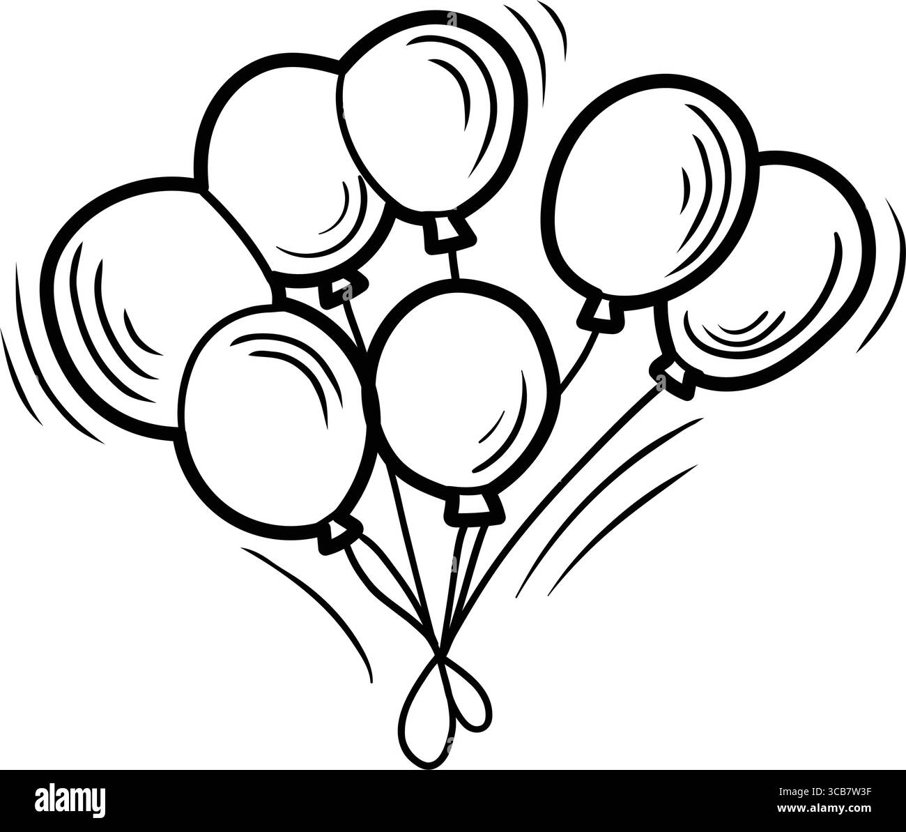 Sieben schwimmende Ballons feiern eine Party mit handgezeichnetem Stil Stock Vektor