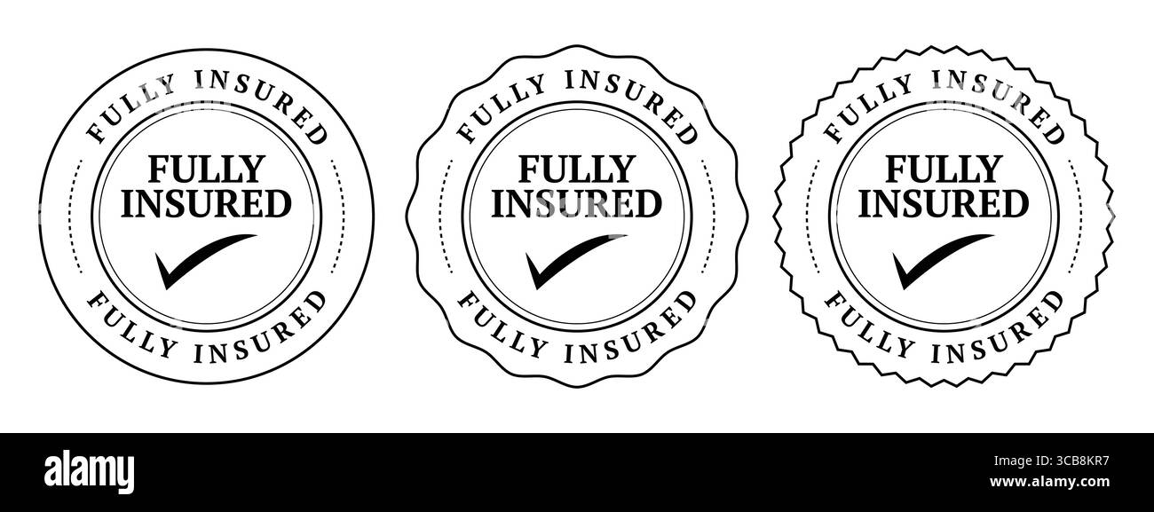 Vollständig versicherte Vektorstempel mit einem Häkchen auf weißem Hintergrund Stock Vektor