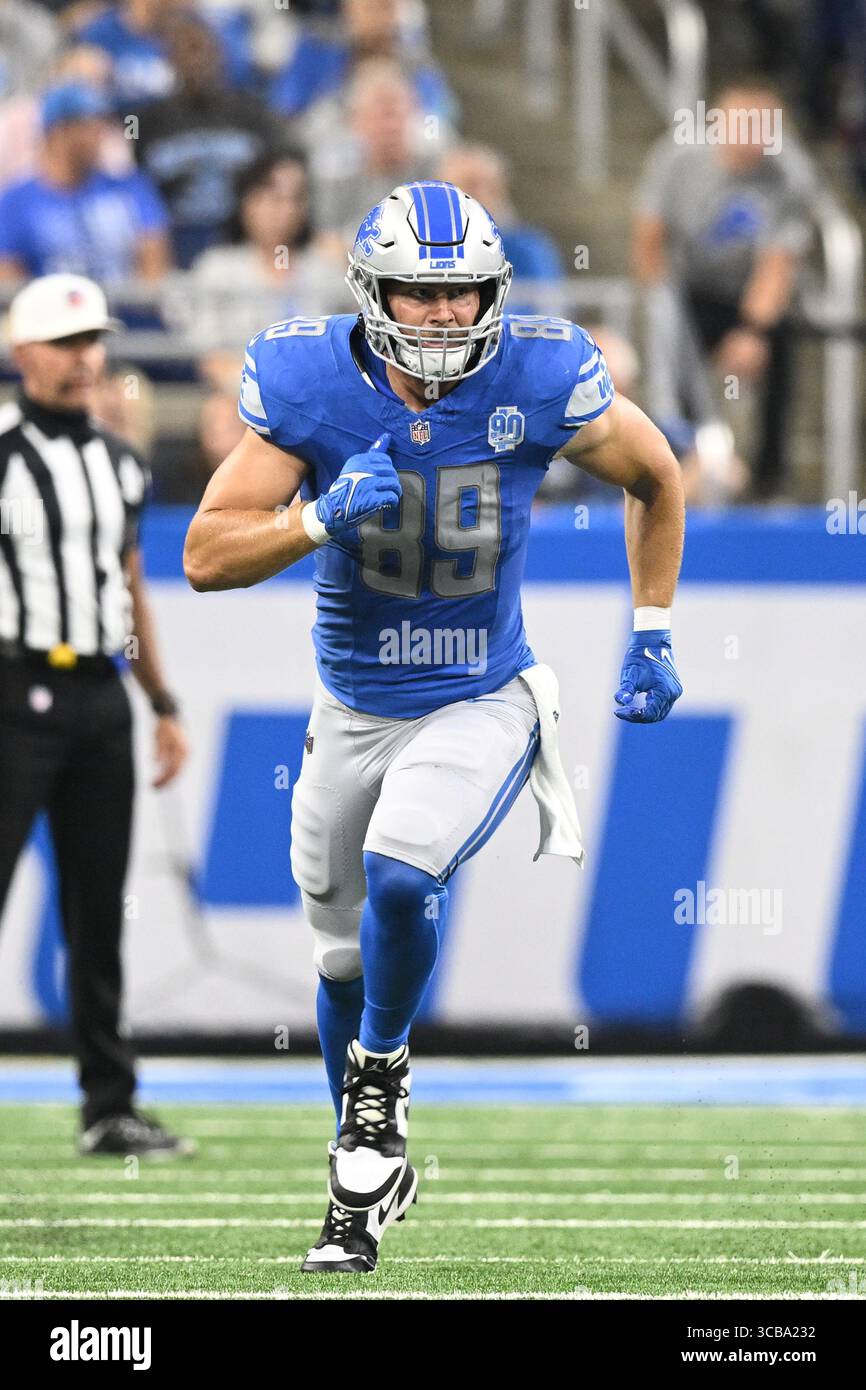 DETROIT, MI - 11. AUGUST: Detroit Lions TE Brock Wright (89) in Aktion während des Spiels zwischen New York Giants und Detroit Lions am 11. August 2023 im Ford Field in Detroit, MI (Foto: Allan Dranberg/CSM) (Credit Image: © Allan Dranberg/CSM/CSM via ZUMA Press Wire) Stockfoto
