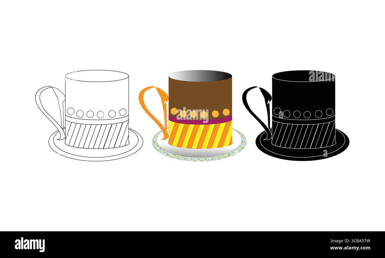 Künstlerische Illustration des dekorativen Becherdesigns mit drei Variationen Stock Vektor