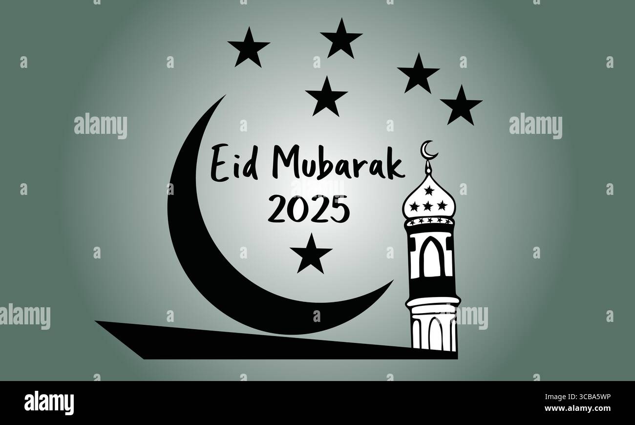 EID Mubarak 2025 Moon, Stars, and Mosque Illustration Stock Vektor