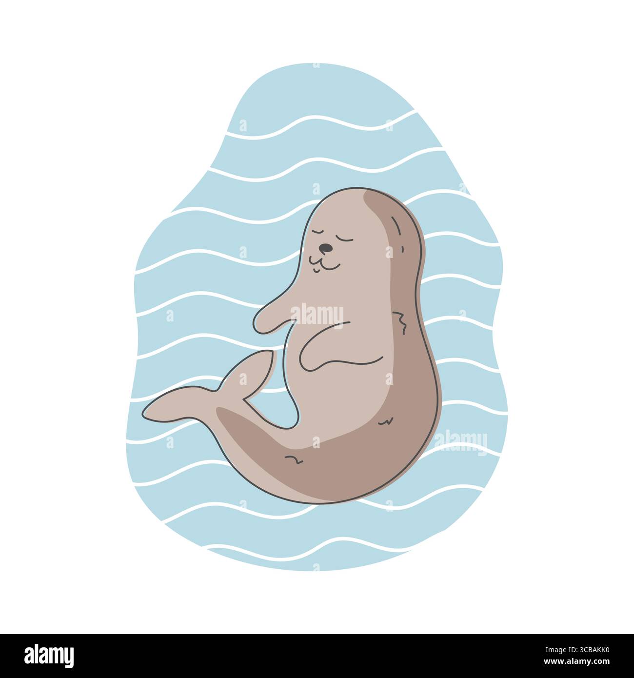 Handgezogenes Kritzelrobbentier, das im Wasser schläft. Verschlafener Robbencharakter. Vektorabbildung Stock Vektor