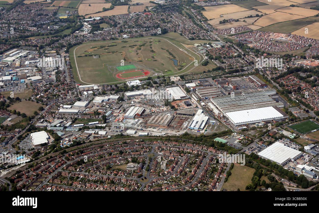Luftaufnahme von Three Mills Trading Estate, Holmer Road Industrial Estate & Hereford Racecourse, Hereford Stockfoto