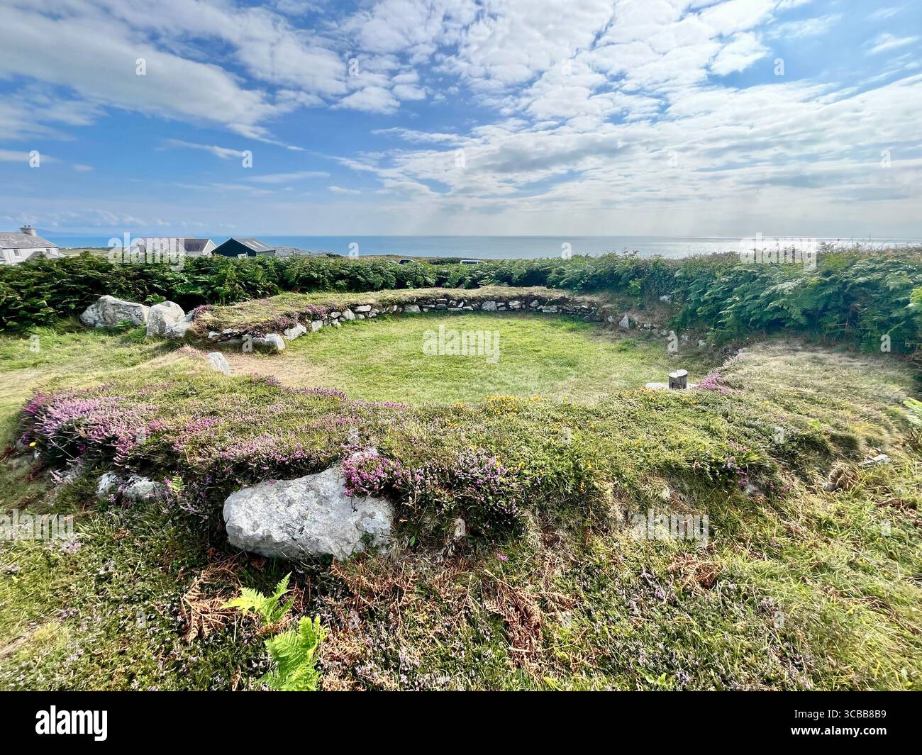 Die Überreste der Holyhead Mountain Hut Group, auch bekannt als Cytiau'r Gwyddelod (die Hütten der Iren) auf Holy Island, Anglesey. Stockfoto