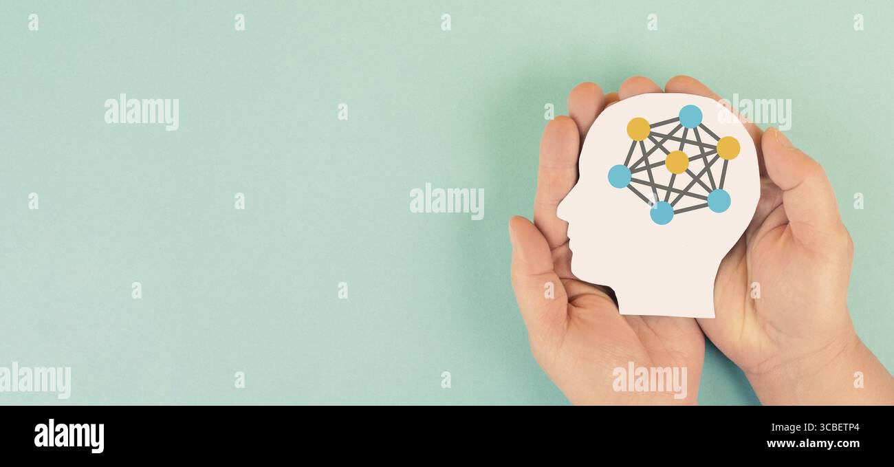 Kommunikationsfähigkeit, Wissen und Daten im Auge, Brainstorming, Innovation, künstliche Intelligenz, kognitive Fähigkeiten des Gehirns, Teamwork Stockfoto