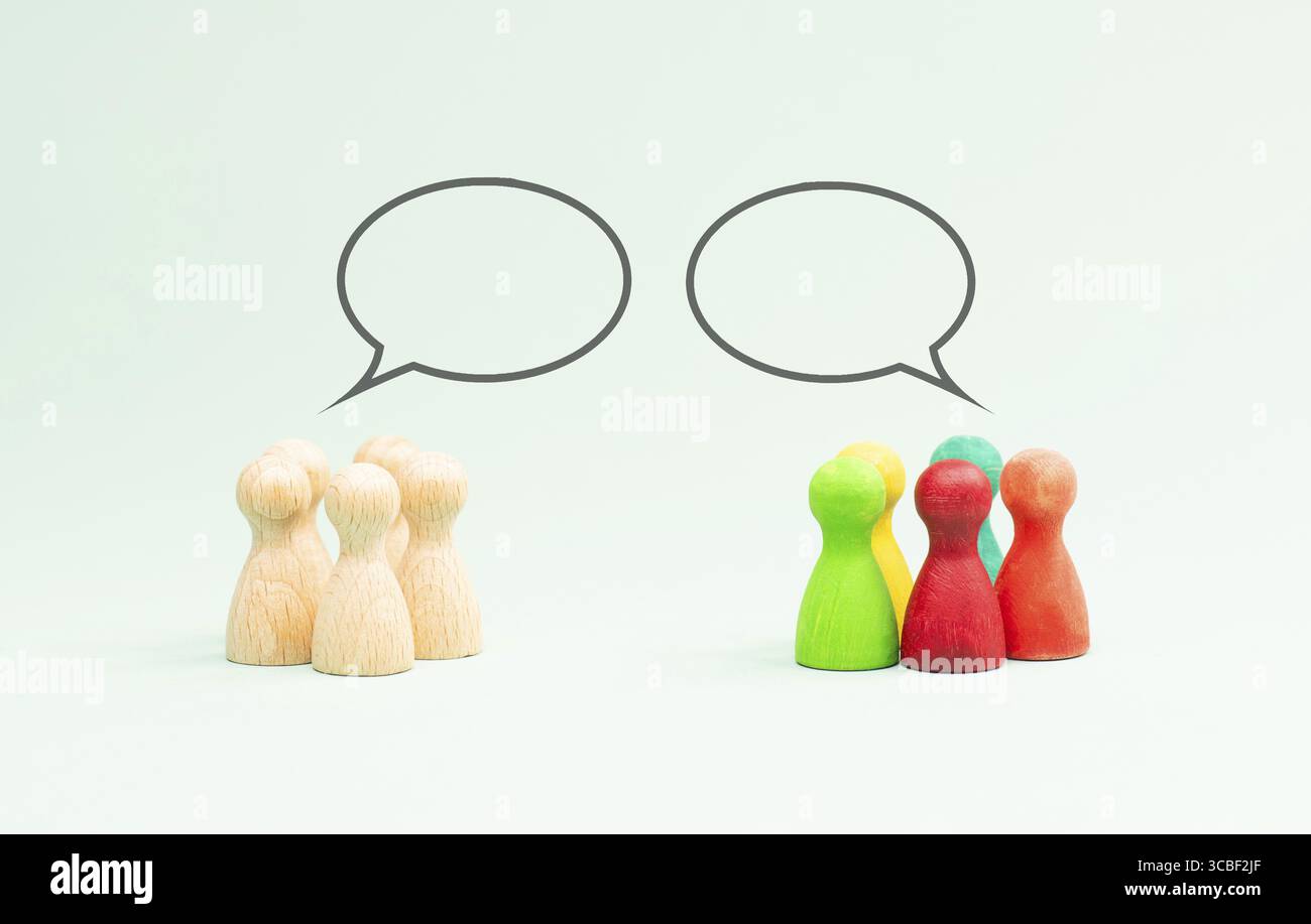 Kultur, Zensur, Weckgesellschaft, politische Diskussion, Diskriminierung, soziale Medien und Einfluss, Menschen unterschiedlicher Meinung Stockfoto