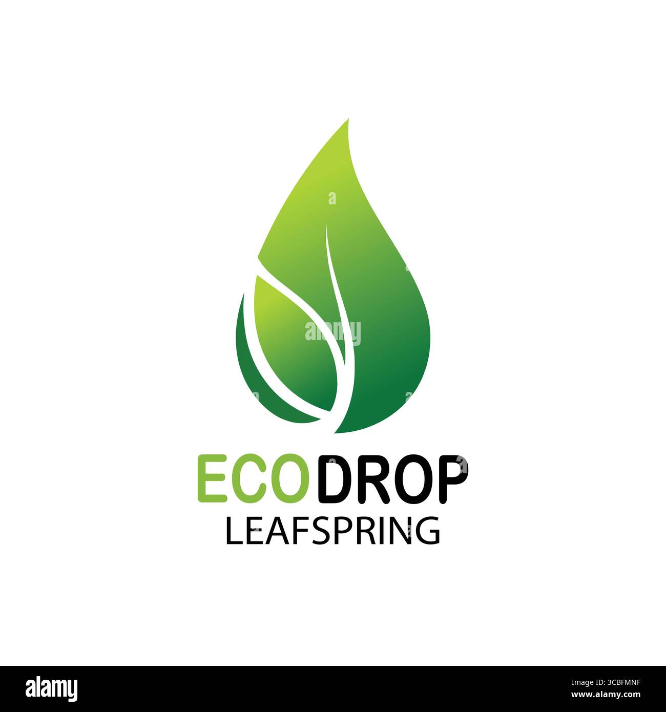 Dieses moderne Logo zeigt einen stilisierten grünen Wassertropfen in Kombination mit einem Blattmotiv, das Nachhaltigkeit und Umweltfreundlichkeit symbolisiert. Stock Vektor