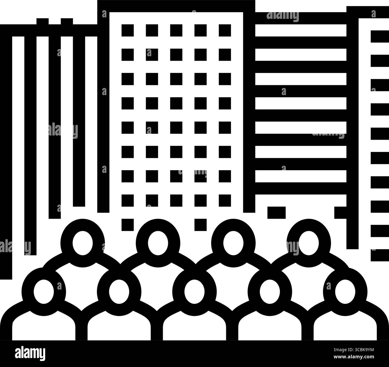 Überfüllte Straße Menschen Urbanisierung Linie Symbol Vektor Illustration Stock Vektor