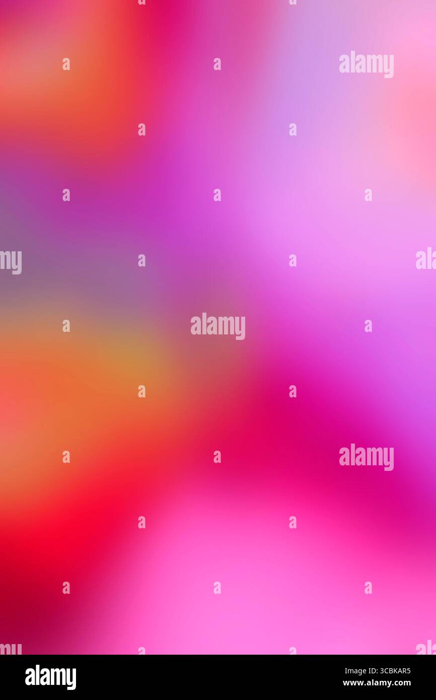 Heller abstrakter Hintergrund mit Farbverlauf in lebhaften Rosa-, Rot- und Violetttönen. Weiche, unscharfe Textur, ideal für kreatives Design und moderne visuelle Konzepte. Stockfoto
