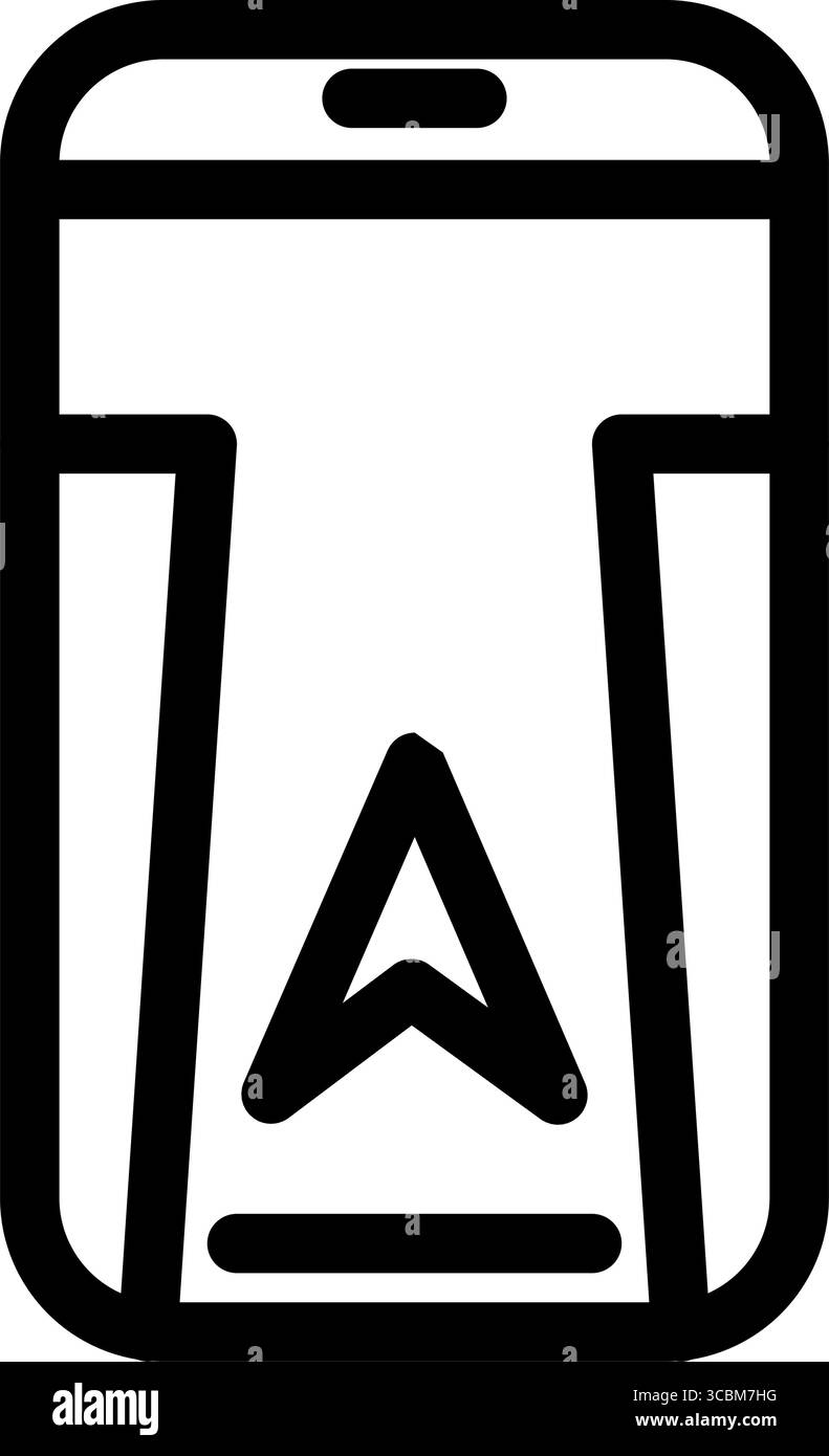 Dieses fettgedruckte Symbol zeigt eine GPS-Navigations-App auf einem Mobilgerät und symbolisiert die Richtung und die technische Orientierung. Stock Vektor