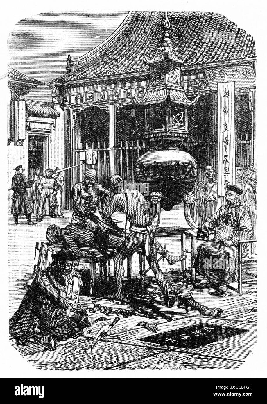 Gravur einer blutigen öffentlichen Hinrichtung in China, um 1860 Stockfoto