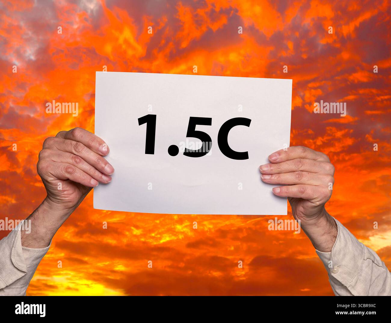 Zusammengesetztes Bild der 1,5 Grad Celsius. Dies ist der Grenzwert für die globale Erwärmung von 1,5 °C über dem vorindustriellen Niveau, den die Länder im Pariser Übereinkommen vereinbart haben. Dieser Grenzwert ist von entscheidender Bedeutung, da er das Risiko irreversibler und katastrophaler Klimaauswirkungen verringert. Stockfoto