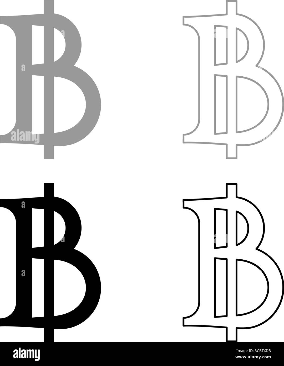 Währungssymbol baht Set Symbol grau schwarz Farbe Vektor Illustration Bild einfach ausgefüllt Kontur Linie dünn flach Stil Stock Vektor