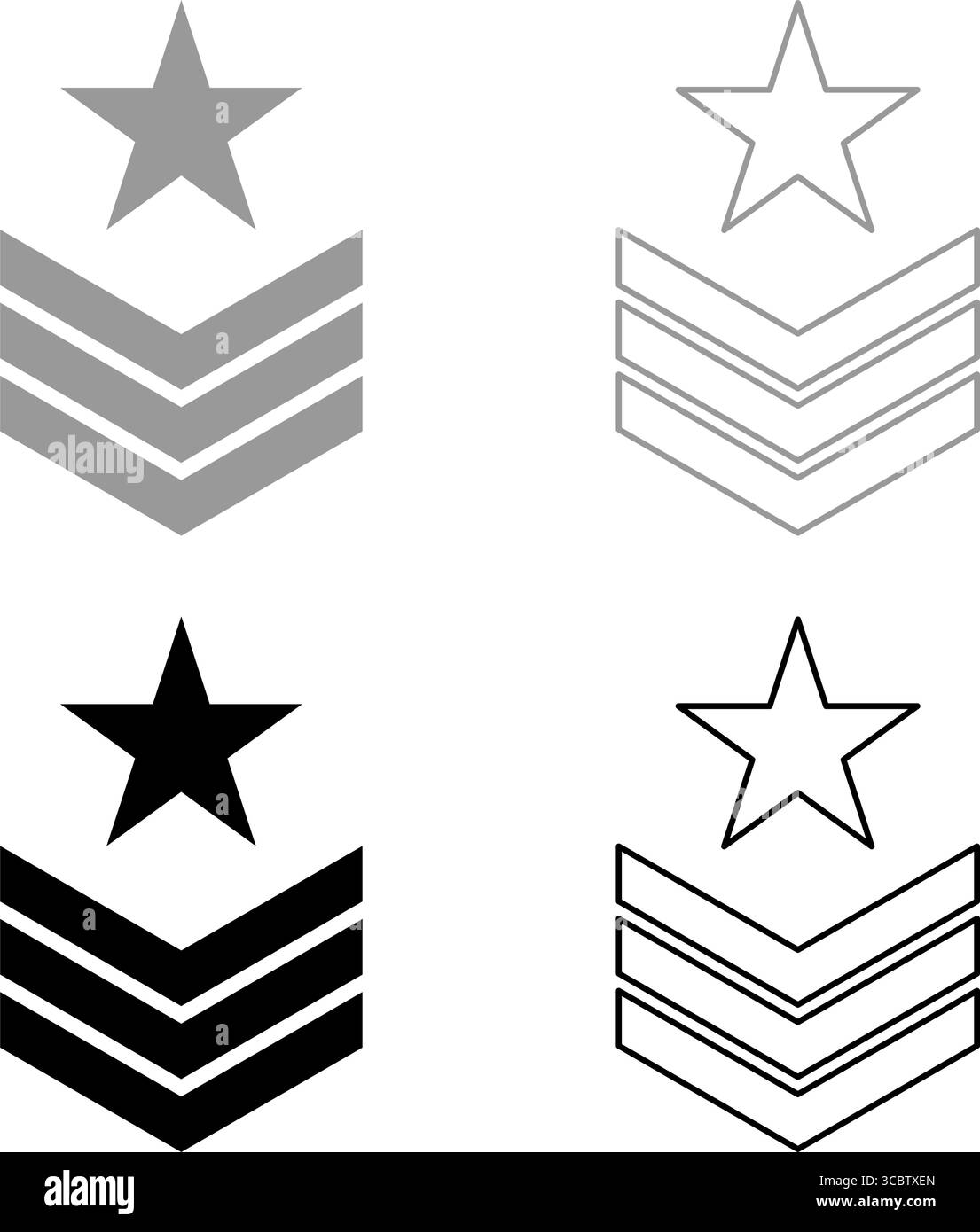 Armee Chevron Militär Rang Insignia Abzeichen Symbol Zeichen Kleinoffizier Set Icon grau schwarz Farbe Vektor Illustration Bild einfache Vollfüllung Umriss Stock Vektor
