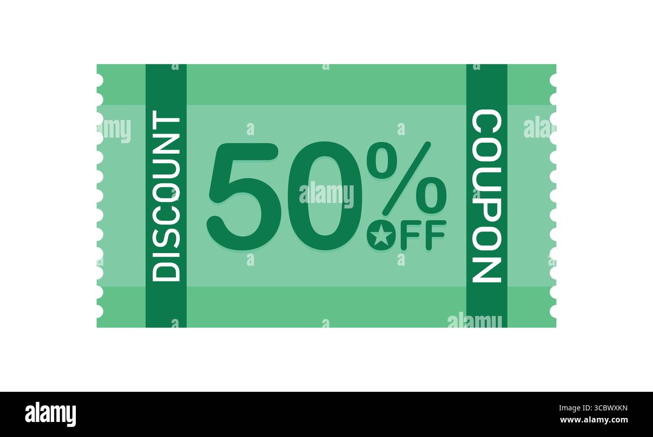 Gutschein für 50 % Rabatt – Sparen Sie bei Ihrem nächsten Einkauf enorm Stock Vektor