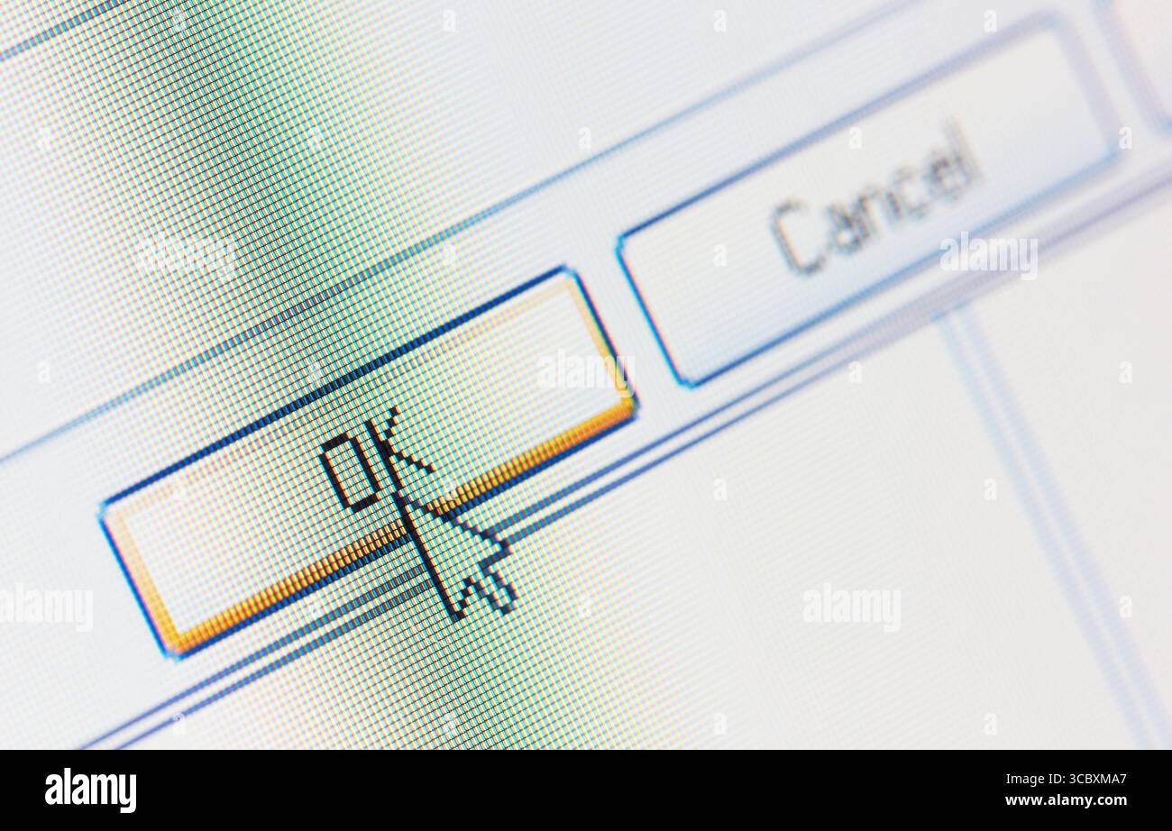 Cursor auf die Schaltfläche OK Stockfoto