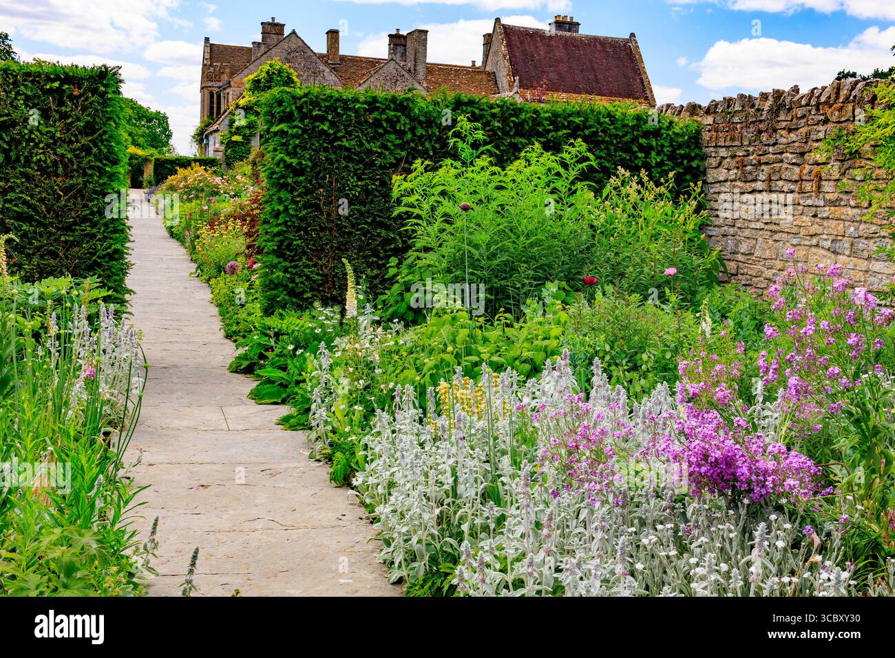 Die farbenfrohe lange Grenze ist während des Sommers im lytes Cary Manor, Somerset, England, von ihrer spektakulären Schönheit geprägt. UK Stockfoto