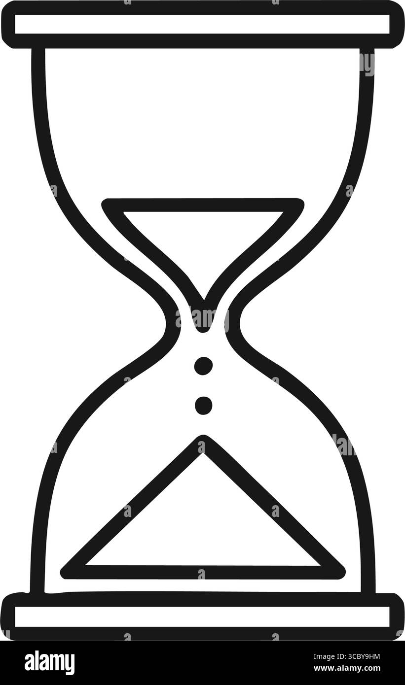 Symbol Für Die Stundenanzeige. Diese minimalistische Grafik zeigt eine klassische Sanduhr, die den gleichmäßigen Fluss der Momente darstellt. Es ruft Konzepte von Toten hervor Stock Vektor