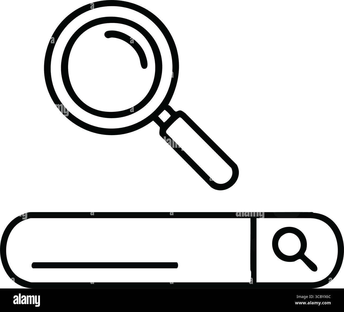 Symbol für digitale Suche und Suche. Eine einfache Grafik für Web-Abfragen, das Abrufen von Informationen und den Zugriff auf Wissen. Ideal für Benutzeroberflächen und Internet na Stock Vektor