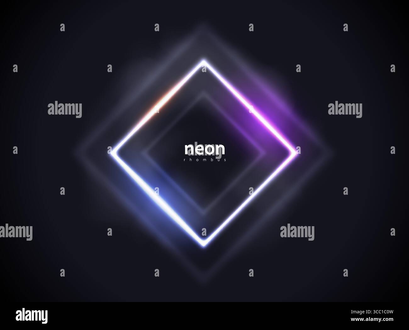 Abstrakter Glimmrhombus-Neonlinien-Hintergrund. Glänzender Rautenrahmen mit Lichtreflexion, Rauchnebel und blauem und violettem Lichteffekt. Vektorglühendes Flare Stock Vektor Abstrakter Glimmrhombus-Neonlinien-Hintergrund. Glänzender Rautenrahmen mit Lichtreflexion, Rauchnebel und blauem und violettem Lichteffekt. Vektorglühendes Flare Stock Vektor