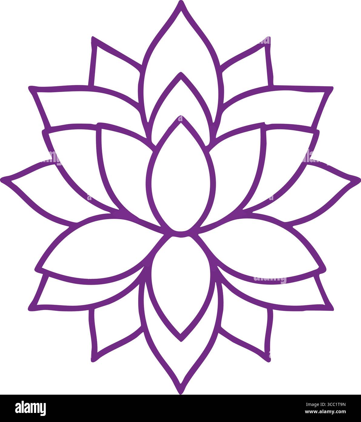 Elegante Lotusblüten-Outline-Ikone. Eine klare Vektordarstellung einer ruhigen Blüte. Dieses anmutige Design symbolisiert spirituelle Reinheit, Wiedergeburt und n Stock Vektor