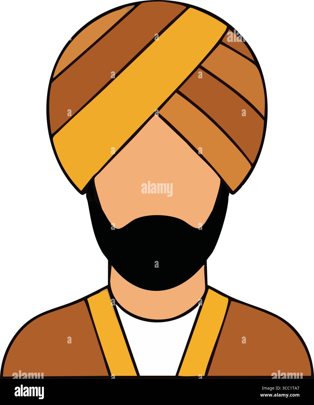 Turbaned Man Avatar-Symbol. Minimalistische Grafik eines Gentlemans mit traditionellem Kopfschmuck und Gesichtshaar. Ruft vielfältige kulturelle Identität hervor. Stock Vektor