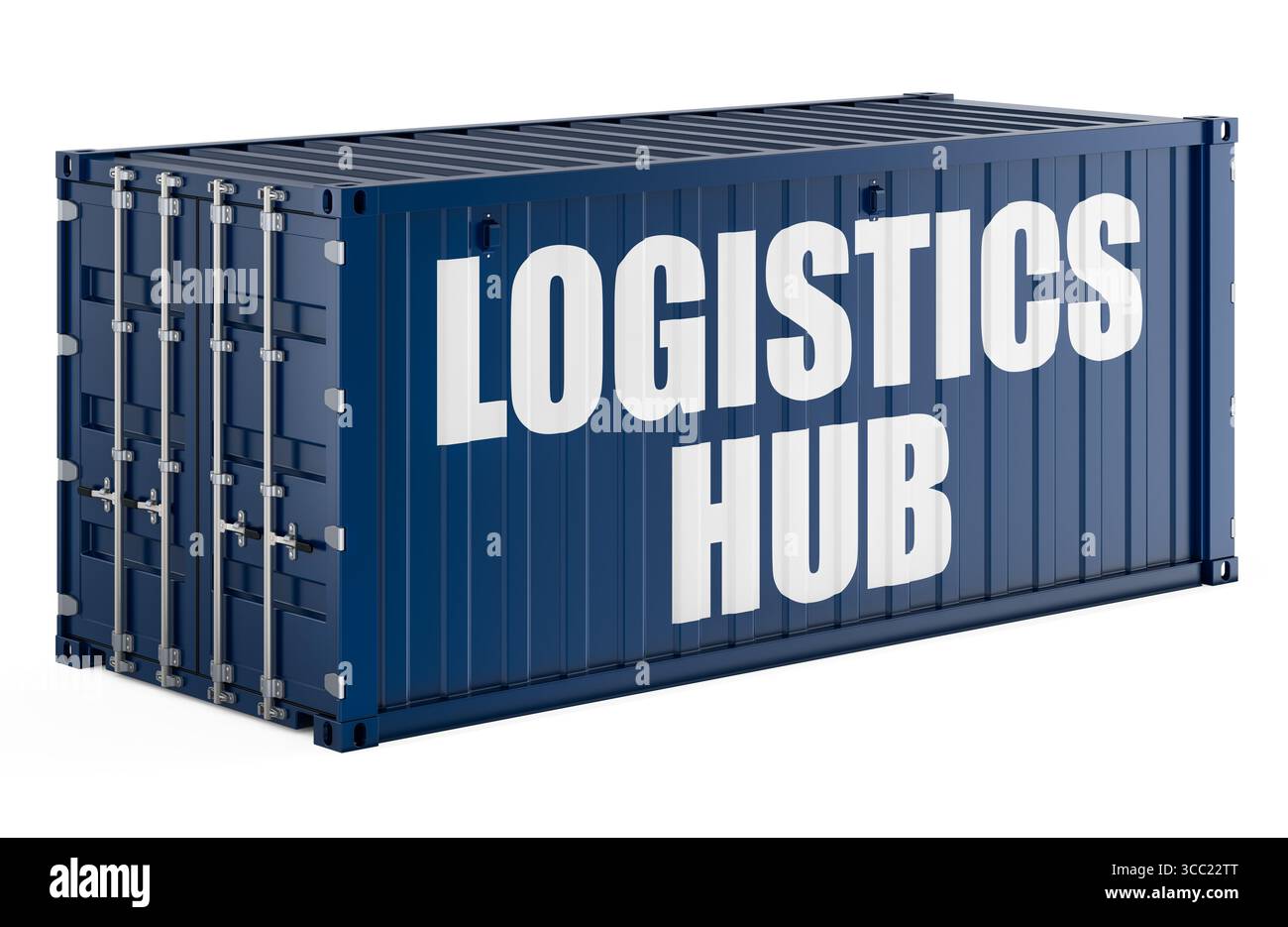 Logistics Hub, Versandcontainer. 3D-Rendering isoliert auf weißem Hintergrund Stockfoto