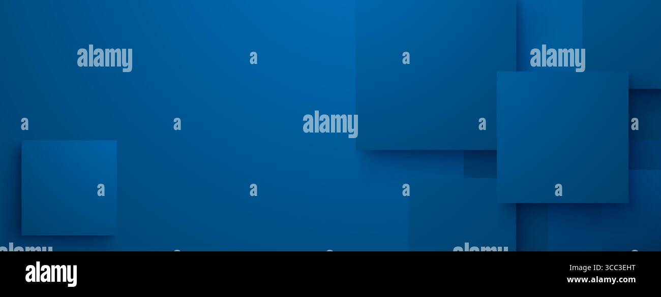 Blauer abstrakter Hintergrund mit geometrischen Formen, Rechtecken und Quadraten, überlagert und überlappend, wodurch ein Gefühl von Tiefe und Dimension entsteht. Stock Vektor