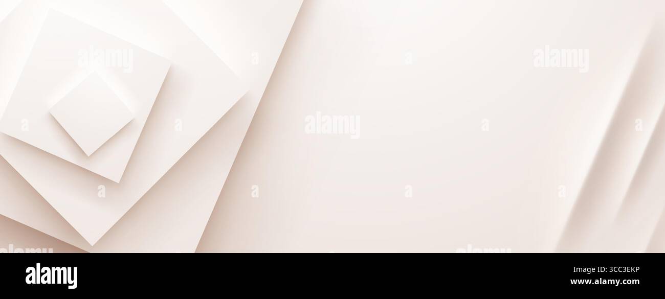 Weiße geometrische Formen, mehrschichtige Quadrate, abstrakter Hintergrund mit subtilen Schatten und weichen Kanten. Stock Vektor