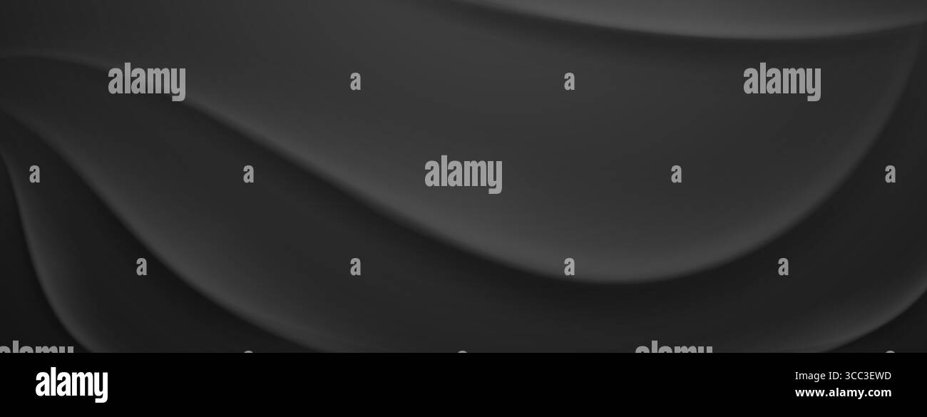 Glatte, dunkelgraue abstrakte, wellenförmige Formen erzeugen ein fließendes Muster und bilden einen dunklen, eleganten Hintergrund mit weichen, geschwungenen Linien und dezenten Schattierungen. Stock Vektor