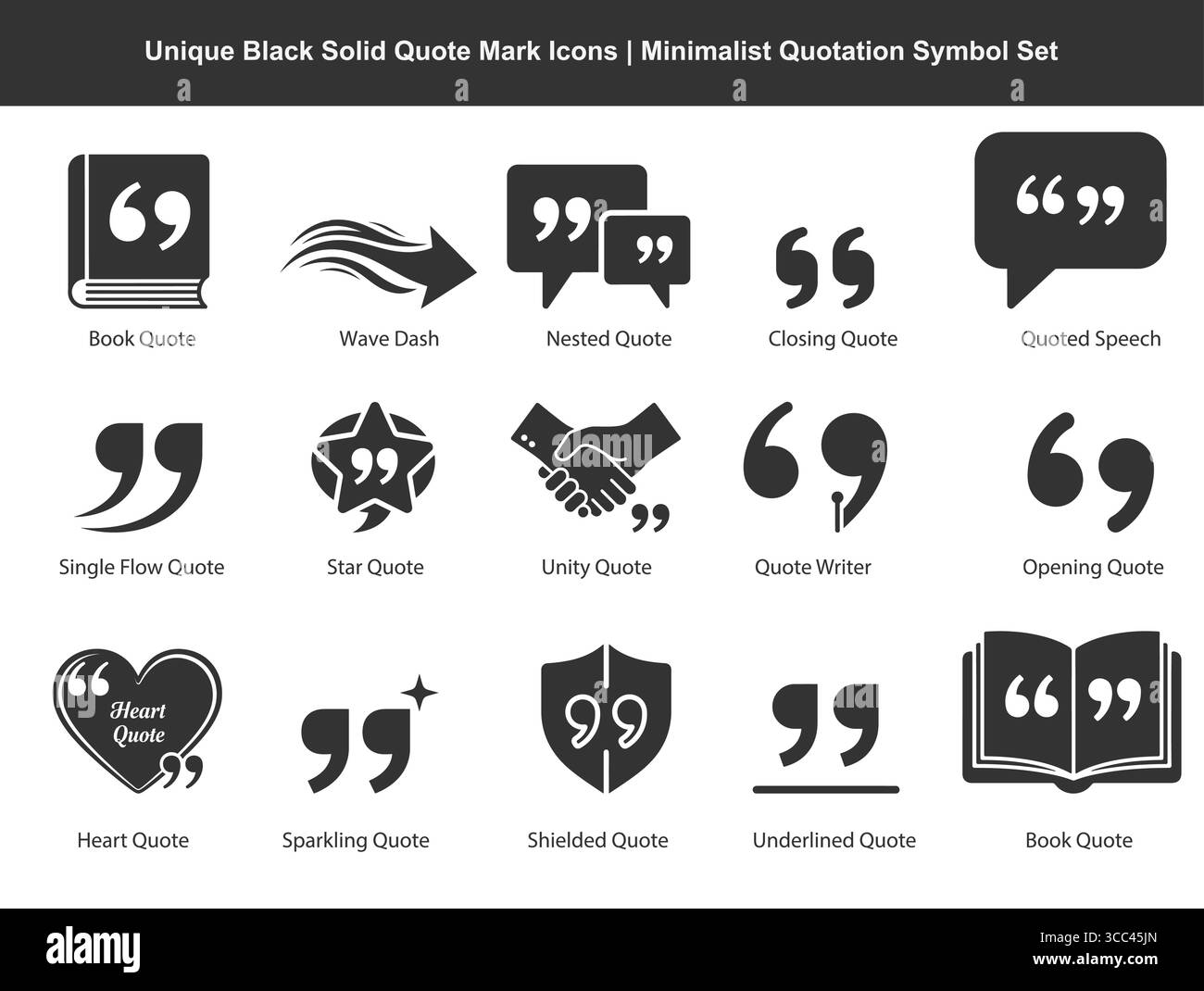 Eindeutige Symbole Für Anführungszeichen Schwarzes, Durchgehendes Anführungssymbol Stock Vektor