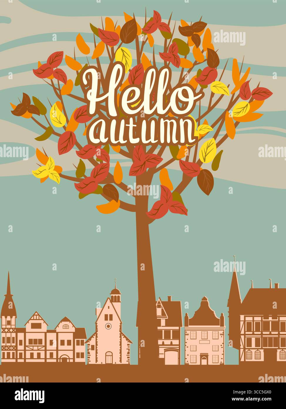 Hallo Herbstposter, Altstadtstraße Stock Vektor