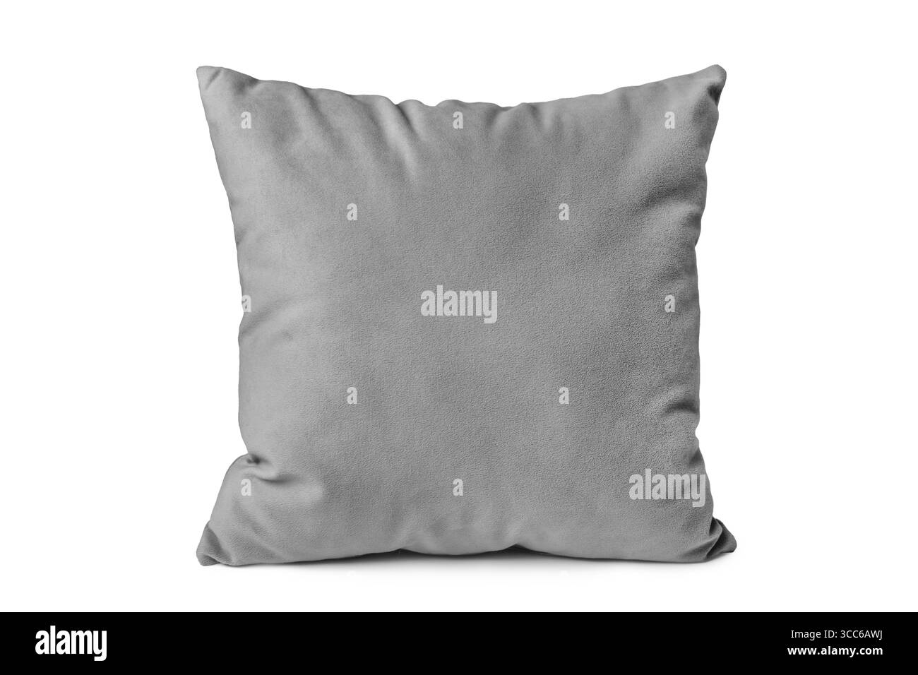 Dekoratives rechteckiges Kissen aus grauem Samt zum Schlafen und Ausruhen isoliert auf weißem Hintergrund. Kissen für Inneneinrichtung, Kissenbezug Mockup, t Stockfoto