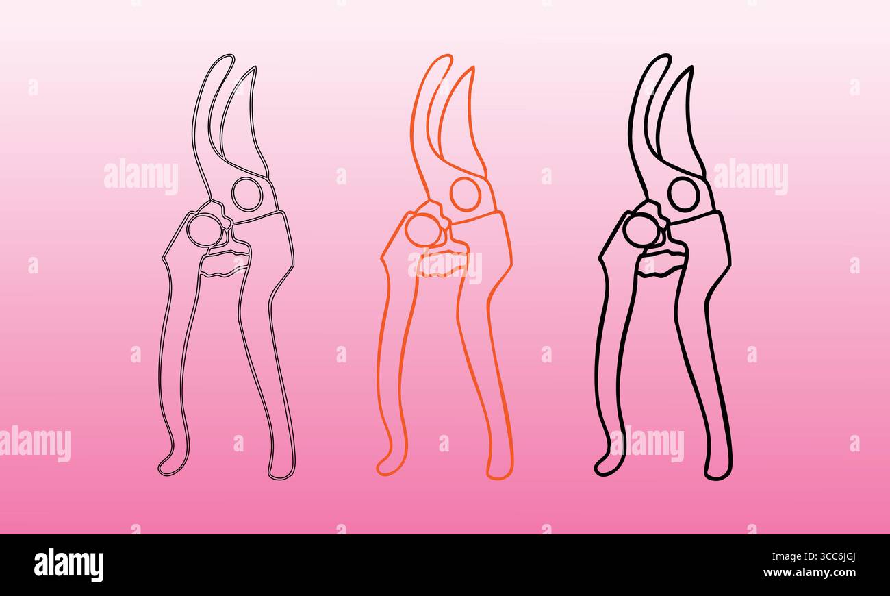 Pruning Shears: Handgezeichnete Vektor-Illustrationen mit Linien-, Orange- und Fettschwarz-Designs Stock Vektor