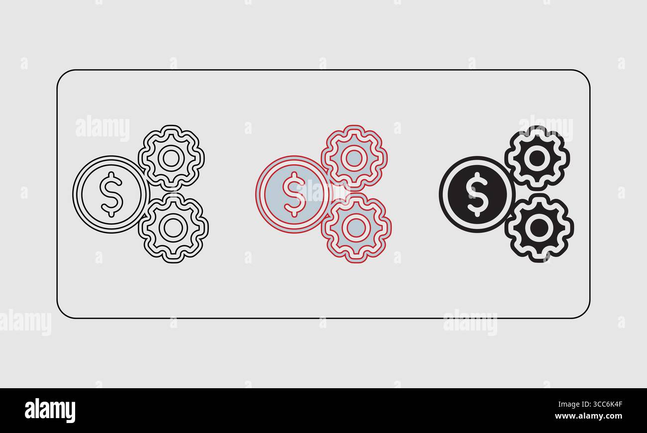 Money Gears Icons für finanziellen Fortschritt und Geschäftswachstum Stock Vektor