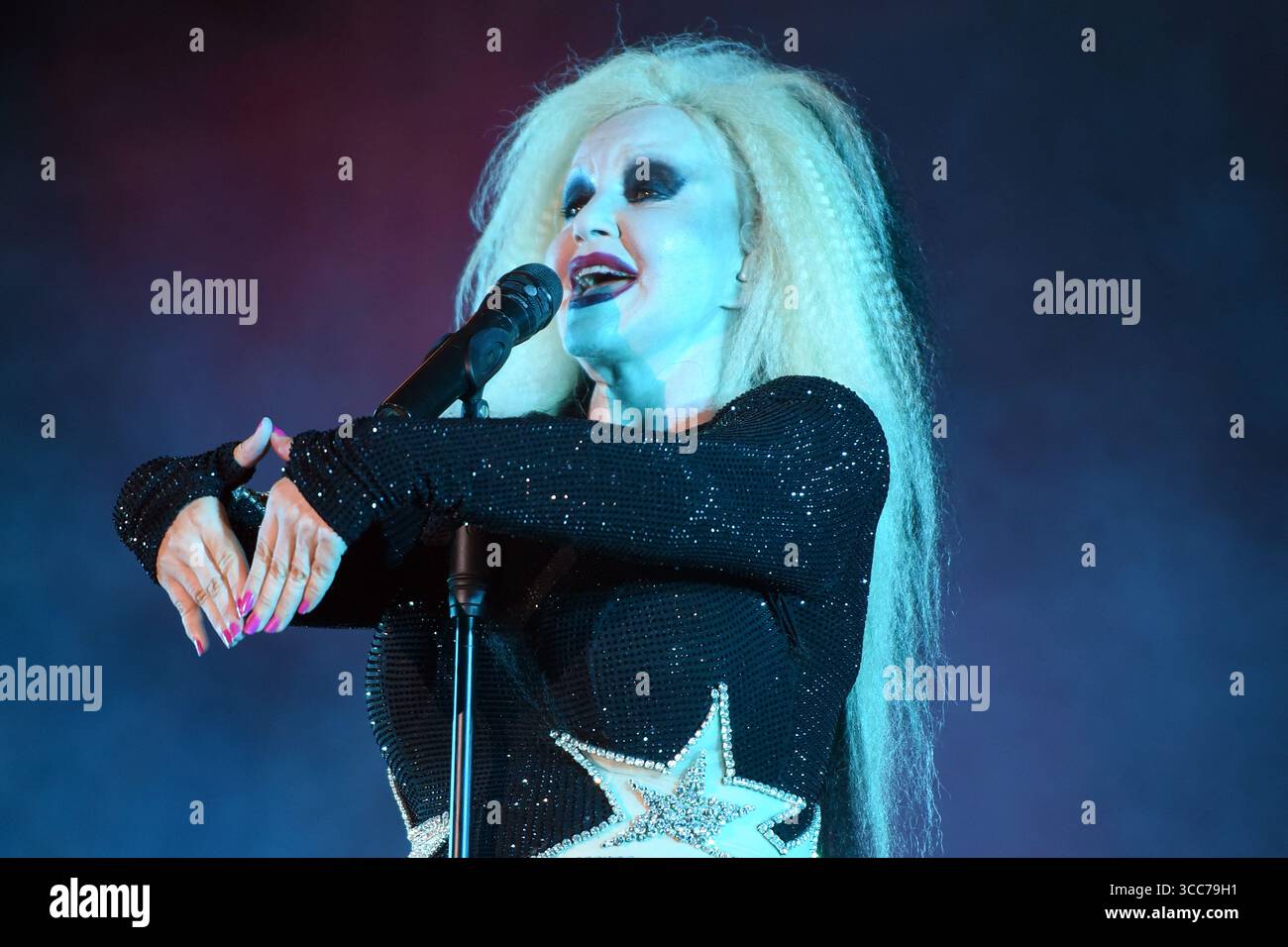 Die Spanisch-mexikanische Sängerin Alaska war während ihres Auftritts beim Cunit Festival zu sehen. Die spanische Gruppe Fangoria unter der Leitung von Alaska und Nacho Canut trat beim Cunit Festival auf. Fangoria ist eine spanische Band für elektronische Musik, die von Alaska (Gesang) und Nacho Canut (Keyboard, Background Vocals und Bass) gegründet wurde. Olvido Gara Jova (* 13. Juni 1963 in Mexiko-Stadt), besser bekannt unter ihrem Künstlernamen Alaska, ist eine Spanisch-mexikanische Sängerin, Schauspielerin, Songwriterin, Fernsehmoderatorin, Unternehmerin, Ignacio Canut Guillén, besser bekannt als Nacho Canut (* 5. Juni 1957 in Valencia), ist ein spanischer Komponist und Bassist Stockfoto