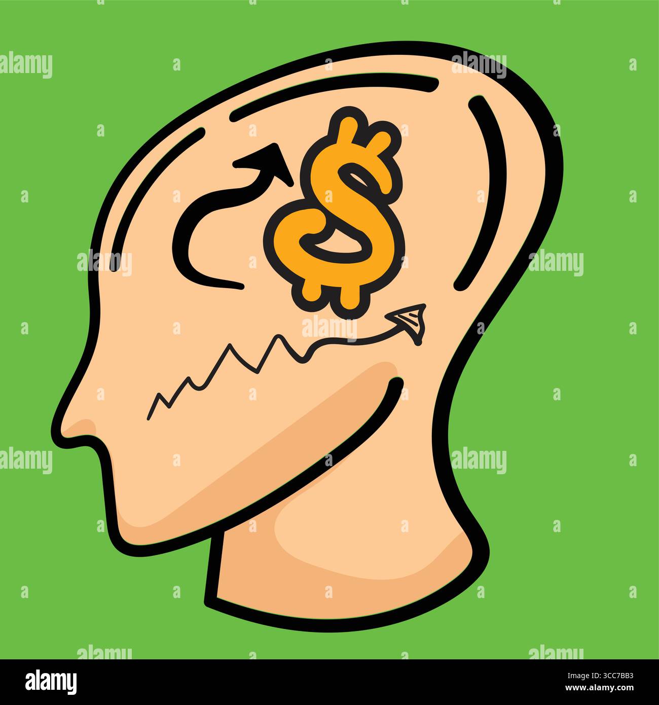 Fragezeichen, die über dem denkenden menschlichen Kopf schweben: Neugier und Problemlösung Stock Vektor