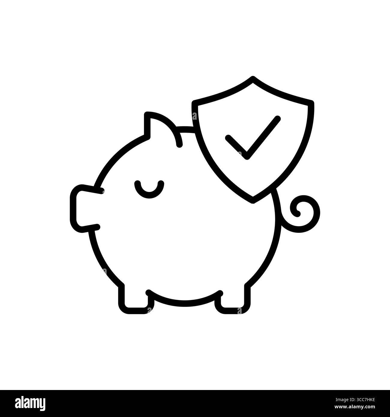 Schweinebank und eine Schildlinie. Zeichen für sichere Einsparungen. Sichere Investitionen, Geldschutz und garantierte Rückgaberichtlinien. Sichern Sie sich Erstattungen beim Kauf Stock Vektor