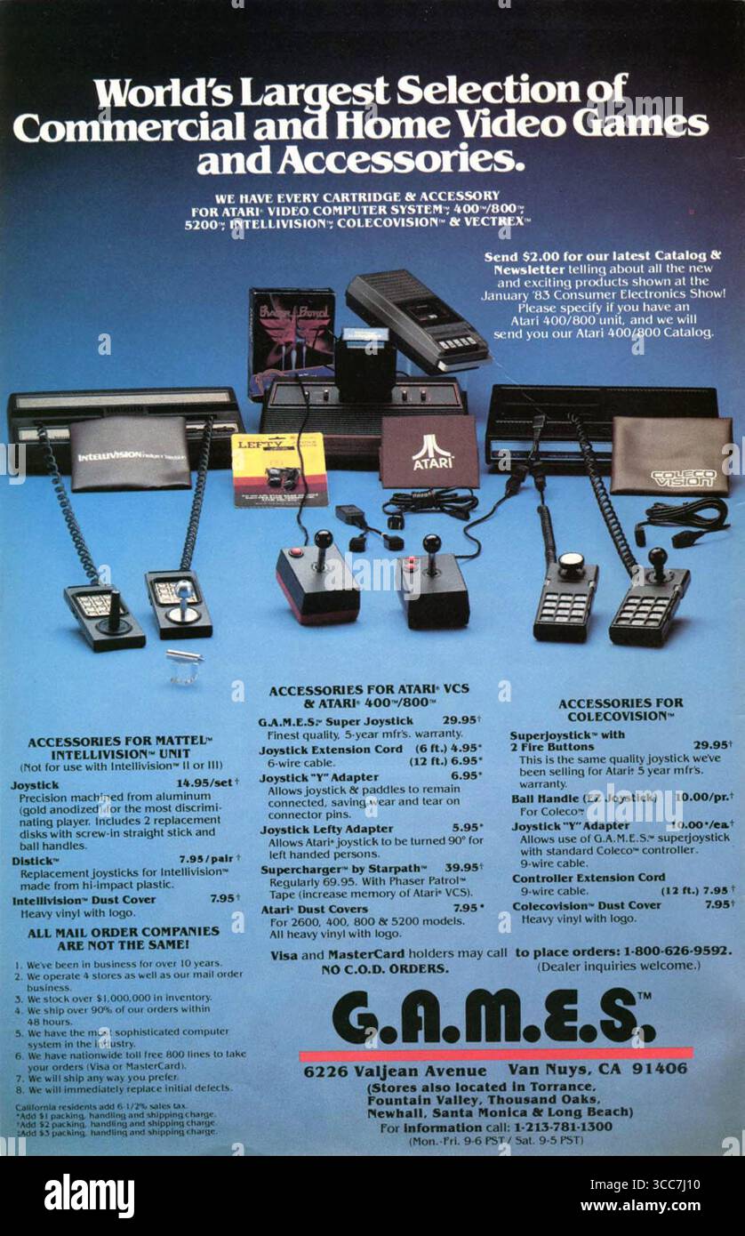 1983 G.A.M.E.S. Videospielgeschäft, Van Nuys, CA, Anzeige Stockfoto