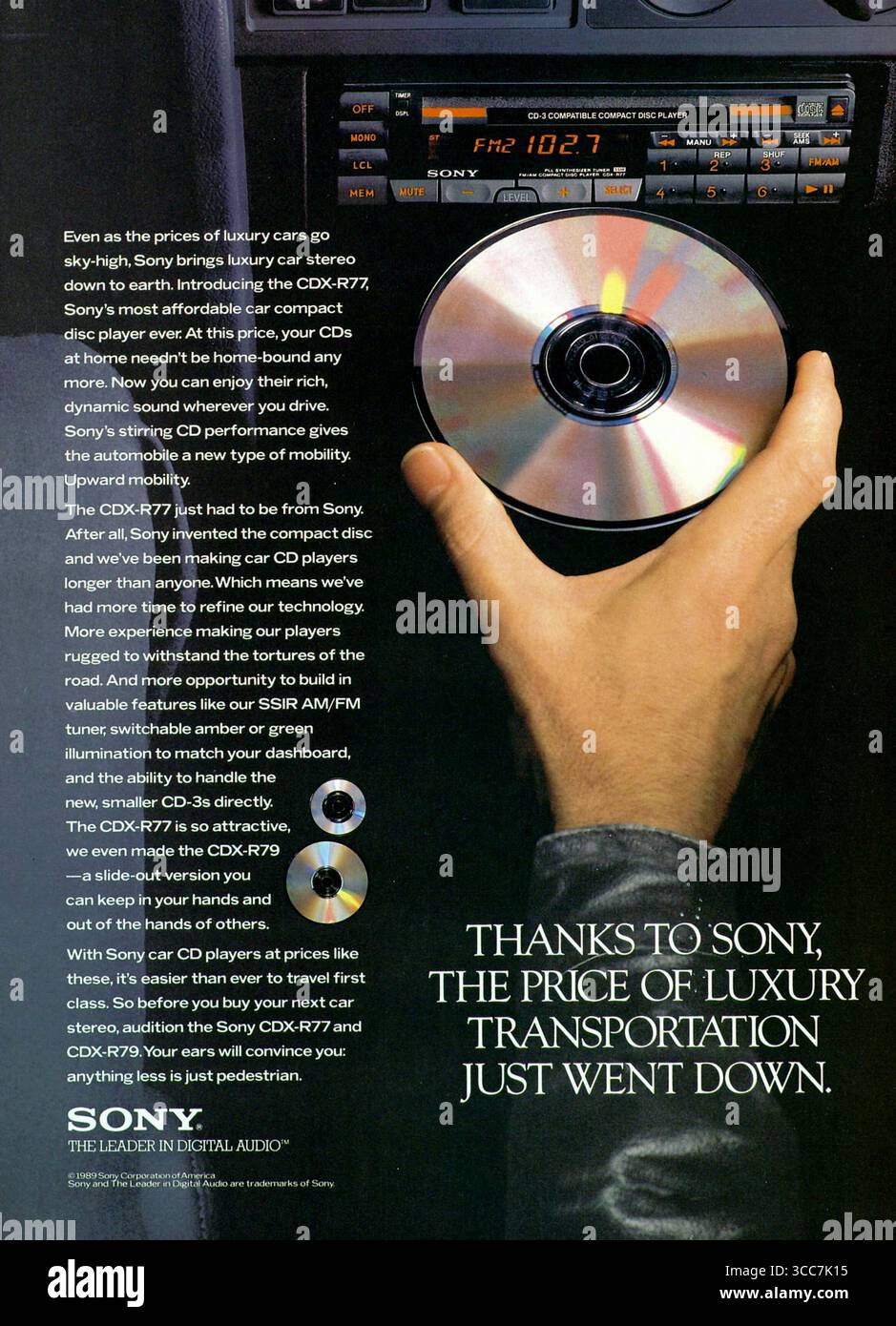 CD-Player CDX-R77 von Sony für Autos aus dem Jahr 1989. Stockfoto